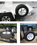 Heavy-Duty Spare Tire Mount Bracket for Trailers installed on various trailers with different wheel types