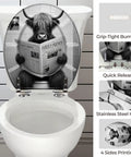 Toilet Seat Round Resin for Farmhouse featuring a bull reading a newspaper, designed for quick release and grip-tight fit.