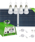 All In One Indoor Solar Lights Kit With Four LED Bulbs, 30W Solar Panel, 115Wh Backup Battery And Phone Charger, Off Grid Power System