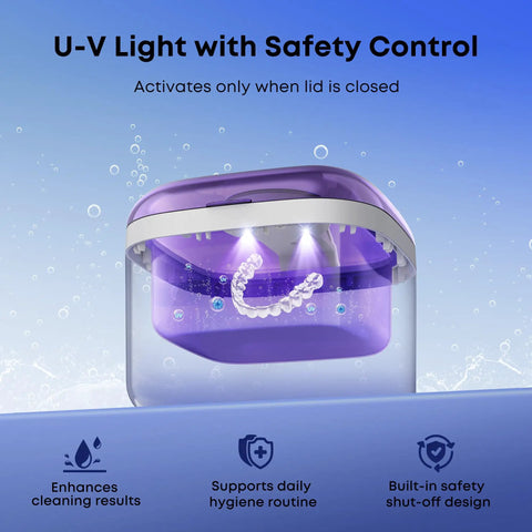 Ultrasonic Retainer Cleaner Machine for Dentures Aligners Braces and Mouth Guards with 45kHz Power and 24W Transducer showing operation
