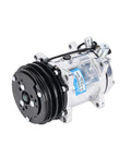 Heavy Duty Universal AC Compressor With Clutch Included For Quick Car Cooling Fixes Built Tough With Cast Aluminum Housing And Pregfilled PAG Oil Super Smooth Plug And Play Swap, showing durable assembly and clutch.