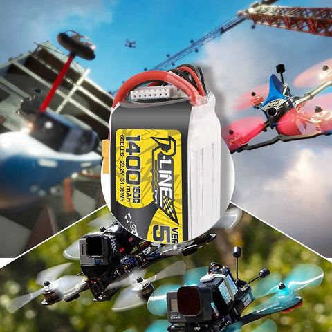 R-Line Version 5.0 6S 22.2V 150C 1400mAh LiPo Battery Pack with XT60 plug used in racing RC cars and drones