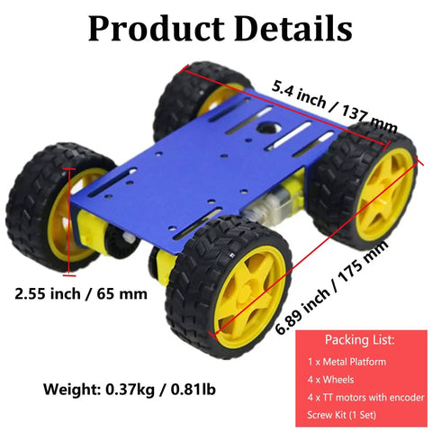 Dope Smart Robot Car Chassis Kit With Speed Encoder TT Motors 4WD Leaf Texture Wheels Metal Panel Platform