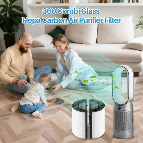 Family using 360 Degree Glass HEPA Plus Carbon Air Purifier Filter Compatible With Pure Cool Pure Hot Cool Cryptomic Humidify Cool