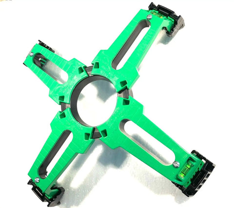 18 Inch Bolt Template Tool For Nested Tubes In Green, showing Xtender Adapters and compression clip design