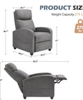 Ultra Comfy Massage Recliner Chair For Adults With Adjustable 90 to 160 Degree Recline Dual Foot Extension Lumbar Support Modern Grey