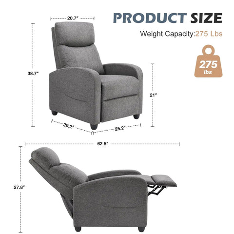 Ultra Comfy Massage Recliner Chair For Adults With Adjustable 90 to 160 Degree Recline Dual Foot Extension Lumbar Support Modern Grey