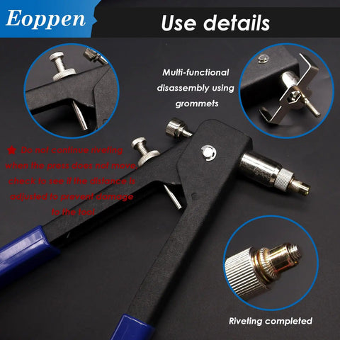 Rivet Nut Tool Kit With 4 Mandrels M5 M6 10-24 1/4-20 And 420 Rivet Nuts, Rugged Carrying Case, tool close-up with blue handles