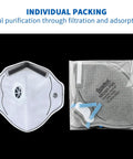 Front view of P95 Face Mask With Carbon Layer For Odor Reduction Exhalation Valve And Advanced Filtration For Oil Based Particles, packaged in a 10 pack.
