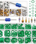 AC Repair Kit With O Ring Set And Valve Cores For Cars Removal Tool R12 And R134a Compatible Includes 270 Piece O Ring Assortment And 40 Piece Valve Core Kit Also Works With Tire Valve Stems, box view