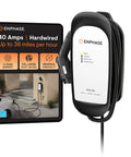 40 Amp Level 2 Home EV Charger With 25 Foot Cable J1772 Connector Hardwired Installation Ready Delivers Up To 38 Miles Per Hour Charge ETL Safety Certified All Weather Durable 5 Year Warranty product close-up with wall-mounted design.