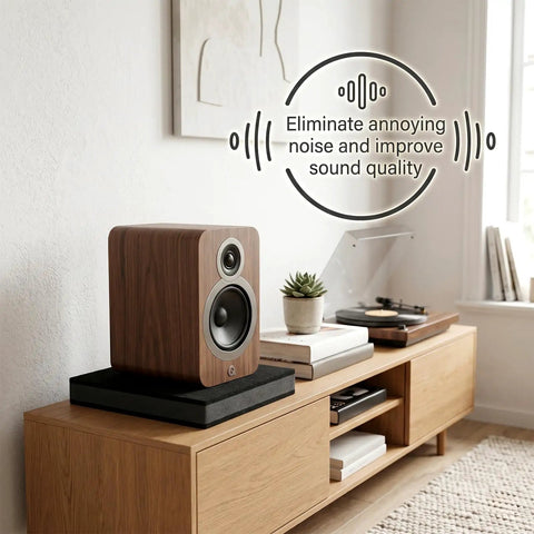 Speaker on 2 Pack 8 To 10 Inch Studio Monitor Isolation Pads And Subwoofer Stand With Three Layer Acoustic Foam for vibration dampening.