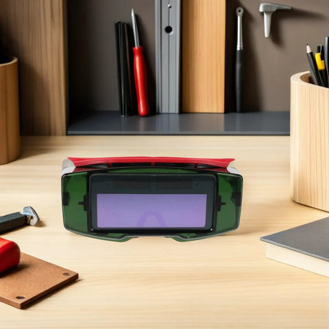 No Sweat Auto Darkening Welding Goggles With Impact Resistant Lens And Heavy Duty Debris Shield Eye Protection Built Tough for workbench use.