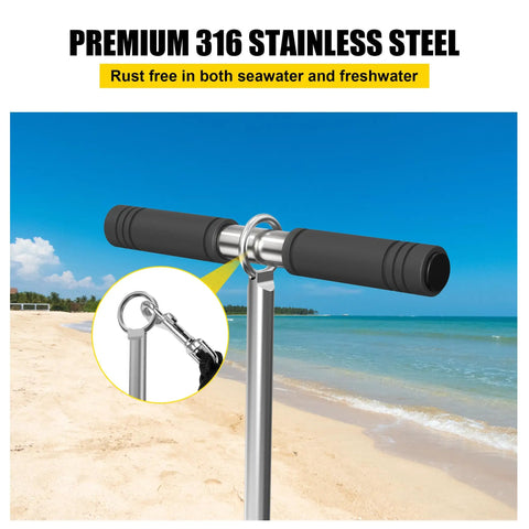 Premium 316 stainless steel handle of 31 Inch Boat Sand Anchor designed for rugged use in shallow water settings.