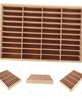 Totally Game Changing Wood Jewelry Tray With Plush Suede Grid Organization Board featuring 40 open spaces for rings and trinkets.