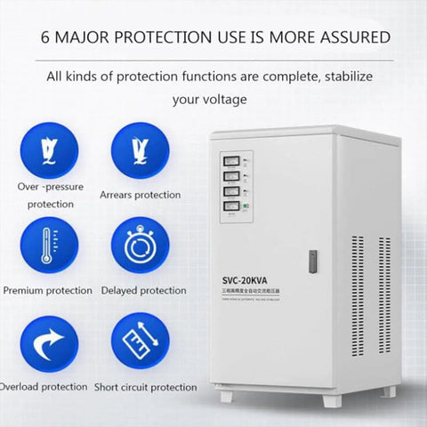 Heavy Duty Voltage Stabilizer And Automatic Voltage Regulator With Surge Protection Power Conditioner For Home Appliances 5000Va single phase with protective features.