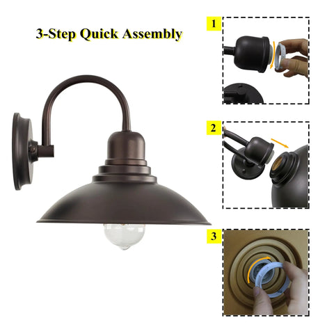 Two Pack Oil Rubbed Bronze Outdoor Wall Sconces With Clear Seedy Glass Farmhouse Exterior Light Fixtures 13.25 Inch Porch Barn Patio Doorway Entryway Lighting Built Tough Weatherproof Outdoor Use showing assembly steps