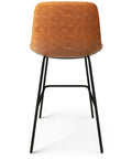 Contemporary 24 Inch Counter Height Stool Set Of 2 In Camel Brown Vegan Faux Leather with metal frame, rear view