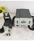 Powerful Pro-Grade 1000W Soldering And Hot Air Rework Station with nozzles, digital temperature display, and magnetic stand.