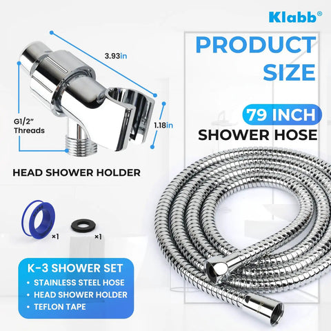 Adjustable Handheld Shower Head Holder With 79 Inch Hose Premium ABS Bracket 360 Degree Rotatable Brass Ball Joint Teflon Tape Included Easy Install Leak Free Universal Fit For Any Standard Shower Thread