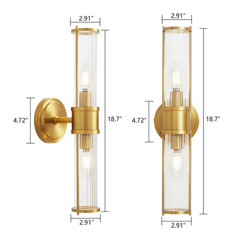 Gold Aluminum Wall Sconce With Cut Glass Shade, Up And Down Lighting, Modern Vanity Light 18.7 inches, Elegant Indoor Fixture