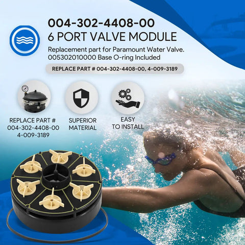Six Port Module Kit Replacement For In Floor Pool Valve With Valve Shell O Ring 004302440800 Replacement Part That Plays Nice With PCC 2000 Paddock Cyclean Pool Valet PV3 Vanquish Vantage Andrews Advantage Systems, black valve module with O-ring