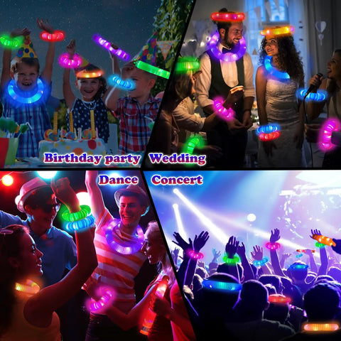 Glow Pop Tube Wand Toys For Kids And Toddlers Six Color Light Up Tubes at party and concert events, worn as jewelry.