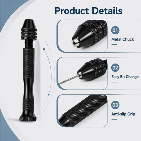 Badass Mini Micro Drill Bit Set With Tough Pin Vise And Slick Carburetor Jet Plus Jeweler Twist Bits From Point Five To Three Millimeters Solid Gear showing metal chuck, easy bit change, and anti-slip grip.