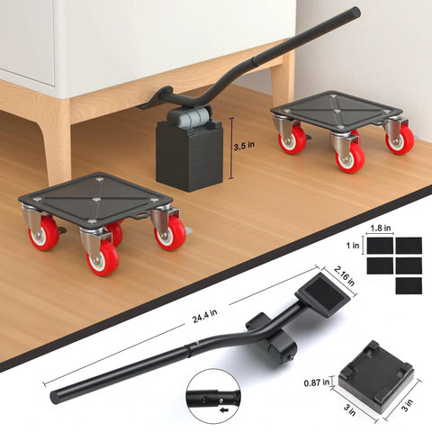 Heavy Duty Furniture Dolly With Five Wheels Up To 3300 Lbs Load Capacity For Easy Moving And Storage Premium Carbon Steel Construction Four Pack Tool Set