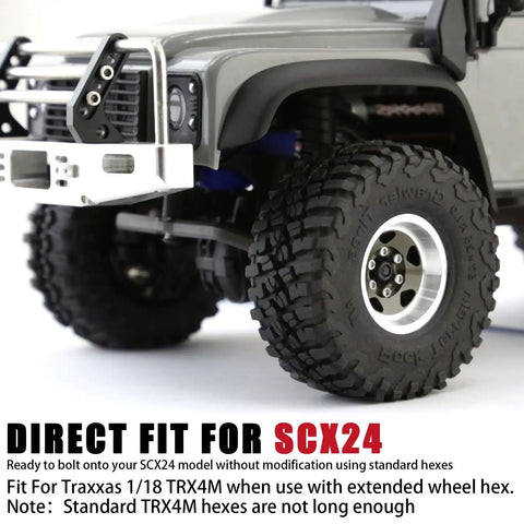Beadlock Wheel Rim Set Aluminum Alloy RC Upgrade Part For One Eighteenth Scale Traxxas TRX4M And One Twenty Fourth Scale Axial SCX24 FCX24 Gladiator Bronco C10 JLU Deadbolt B17 RC Crawlers Off Road Beast Mode Ready 4Pcs Set fitted on SCX24 model