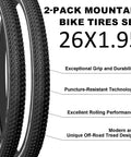 Close-up of 2 Pack 26x2.125 Thick Wear Resistant Bike Tire Set With Inner Tubes And Levers For Mountain Commuter And Touring Bikes