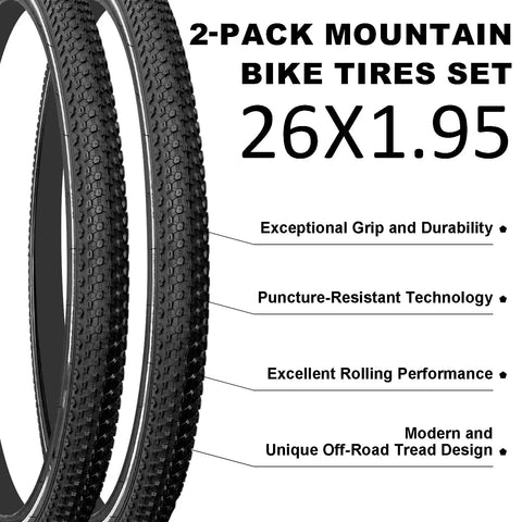 Close-up of 2 Pack 26x2.125 Thick Wear Resistant Bike Tire Set With Inner Tubes And Levers For Mountain Commuter And Touring Bikes