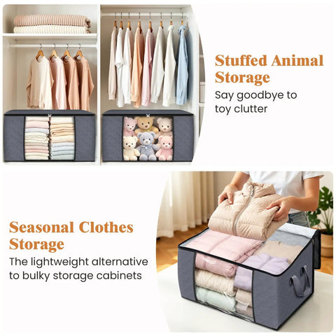 Top Notch Storage Bags For Clothes And Blankets With Secure Lids 6 Pack Non Woven Fabric Bins Featuring Clear Pvc Windows Reinforced Handles And Heavy Duty Quick Lock Zipper