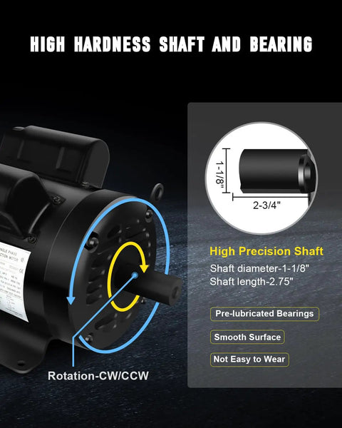 Premium 5Hp Air Compressor Motor Built Like A Tank For Farm Duty Hustles Smooth 1750Rpm TEFC Enclosure detailed view of shaft and bearing specs.