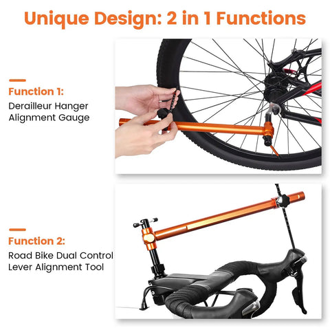 Derailleur Hanger Alignment Gauge And Road Bike Dual Control Lever Alignment Tool for precise adjustment and alignment.