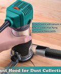 Using Beefy 6.5 Amp 1.25 HP Palm Router For Woodworking With 6 Variable Speeds Fixed Base And Quick Depth Adjust on wood with dust hood.