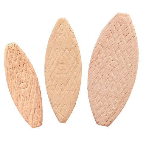 Three beechwood joiner biscuits in No 0, No 10, and No 20 sizes for Beechwood Joiner Biscuits Set 150 Pieces No 0 No 10 No 20 for Furniture Framing and Woodworking Smooth Joints and Quick Assembly DIY Friendly for Cabinets Drawers and Frame Projects close-up view.
