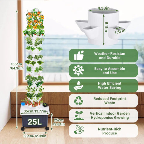Vertical Hydroponic Growth Tower With 14 Layers And 70 Slots For Easy Balcony Garden, Automatic Watering System