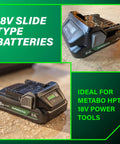 18V Lithium Ion Battery and Charger Kit With Two 2Ah Batteries Charge Indicators Lightweight Design Thirty Percent Longer Runtime Multiplex Protection Circuit Power Up Your 18V Cordless Slide Tools battery view