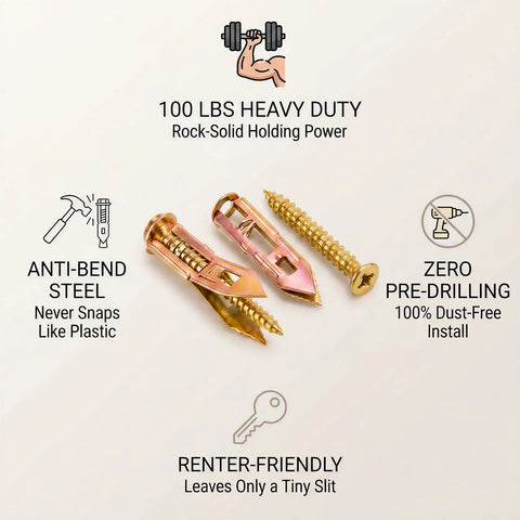 Beefy Heavy Duty Drywall Anchor Kit With Screws 81 Piece Self Drilling Metal Expansion Anchors In 3 Sizes For Sheetrock No Drill Wall Anchors For Shelf Mirror And TV Up To 100 Lbs, anti-bend steel anchors