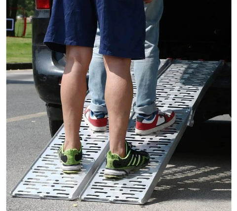 Portable Folding Loading Ramp For Trucks And Trailers Heavy Duty Aluminum And Steel Utility Ramp With Non Slip Surface