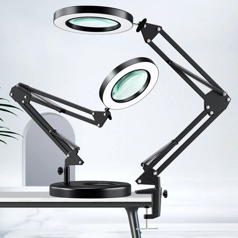 10X Real Glass Magnifier With LED Light And Clamp Desk Lamp 1800 Lumens Stepless Dimming 3 Color Modes 4.2 Inch Lens for Close Work
