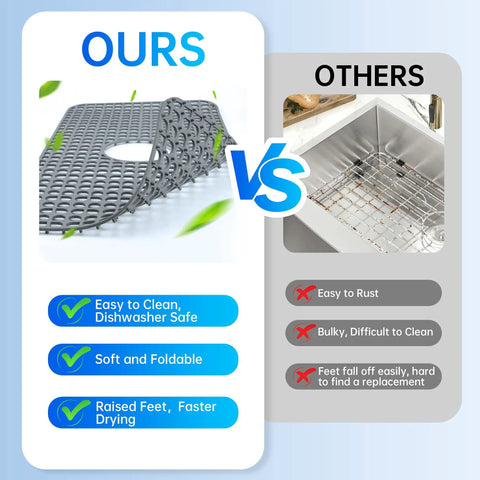 Comparison of Silicone Sink Mat 24.6 By 13 Inches No Slip Heat Resistant Kitchen Sink Protector For Stainless Steel Sinks Center Drain Grey 1 Pack Flexible Durable Easy To Clean and metal sink protector with pros and cons.