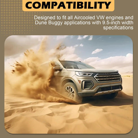 Car driving through sand, illustrating compatibility with VW Aircooled Stock Size Drive Belt For Dune Buggy Builds And VW Engines.