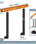 Top Shelf Adjustable Wooden Stair Railing Handrail Kit For Indoor Outdoor Use With Heavy Duty Wrought Iron Corner Brackets And Weatherproof Supports Slick Quick Setup showing dimensions and components.