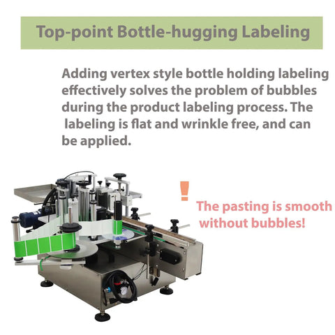 High Speed Fully Automatic Labeling Machine For Round Bottles Delivers Badass Efficiency With Touch Screen Interface showing top-point bottle-hugging labeling technology.