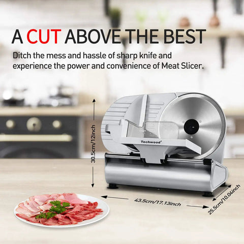 Solid 9 Inch Electric Meat Slicer With Removable Stainless Steel Blade And Quick Turn Thickness Dial For Smoothly Slicing Prime Roasts Sharp Cheese Hearty Bread And Crisp Garden Veggies