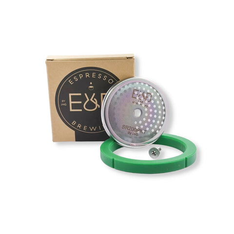 Three In One Espresso Tune Up Kit For Home Machines, IMS NanoQuartz Reinforced 200 Micron Shower Screen, Cafelat Green Gasket, Flat Stainless Screw, Fits Rancilio Silvia And Promac Models shown with box and components