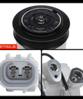 Smooth Ride High Output AC Compressor With Clutch And Six Groove Pulley For Jeep Compass Patriot 2009 To 2017 2.0L 2.4L top view of pulley and connector.