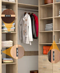 Ultra Thin Magnetic Catch For Cabinets Pack Of 8 installed on wardrobe shelves and cabinets, black finish.